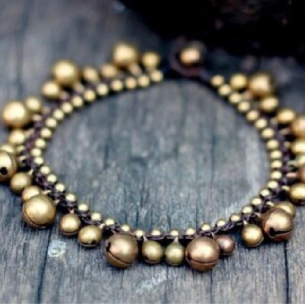 Sun Flower Brass Bell Ankle Bracelet 9”